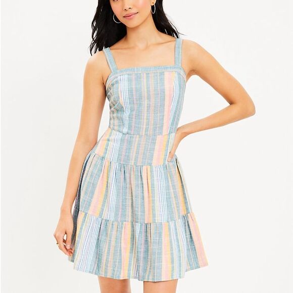 Loft Stripe Strappy Tiered Swing Dress Multi 14‎ NWT IN PACKAGE - Picture 1 of 5